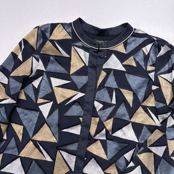 Lafayette 148 Desra Burnout Blouse Shirt Medium‎ Cutout Metallic Long Old Money - Picture 3 of 10